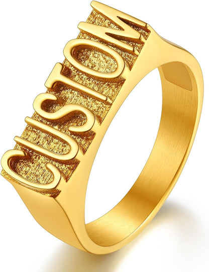 ChainsPro Men/Women Personalized Name Ring Initial Rings, Customized Name Gift, Stainless Steel/Gold Plated/Black-Send Gift Box