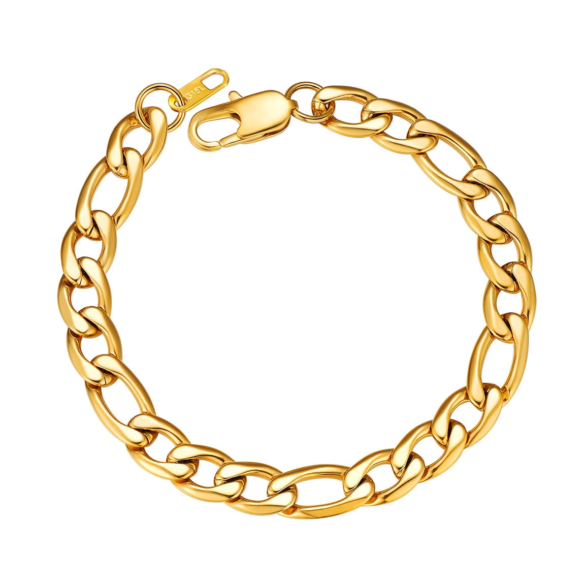 ChainsPro Gold Mens Bracelets 9mm 8.3inch 18K Gold Plated Figaro Chain Link Wrist Bracelet Dad Gift