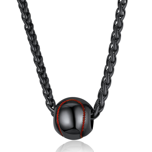 Baseball Chains Wheat Rope Chain Baseball Charm Black Softball Pendant Sports Chains Baseball Necklaces for Men Black Necklace