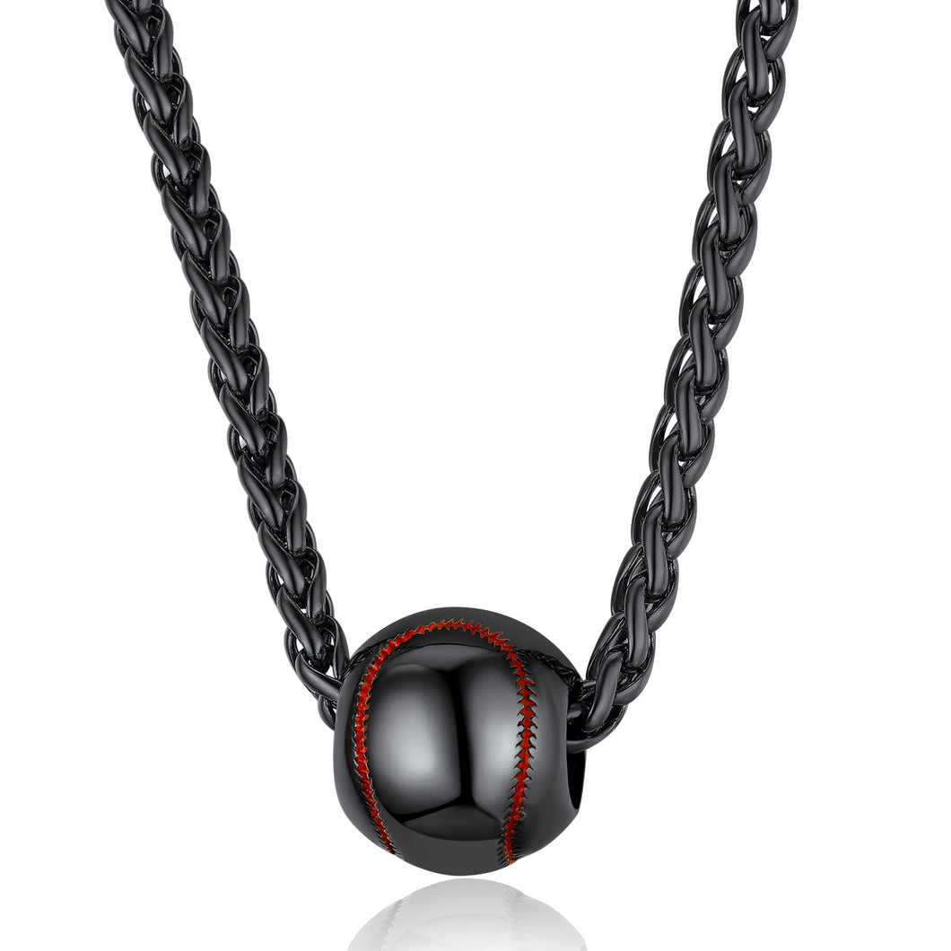 Baseball Chains Wheat Rope Chain Baseball Charm Black Softball Pendant Sports Chains Baseball Necklaces for Men Black Necklace
