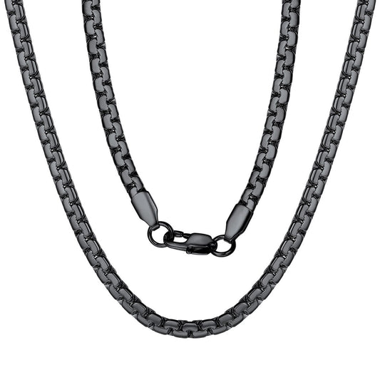 ChainsPro Black Flat Box Chain Male Necklace 14 Inch 4mm Hip Hop Jewelry
