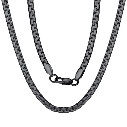 Black Flat Box Chain Male Necklace 14 Inch 4mm Hip Hop Jewelry