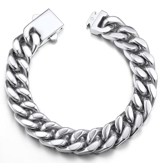 ChainsPro Thick Bracelets 12mm Wide 8.3inch Minimal Cuban Link Bracelet for Men Stainless Steel Bracelet