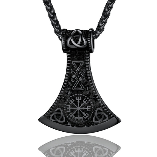 Solid Norse Axe Necklace Nordic Viking Jewelry with Chain Stainless Steel Black