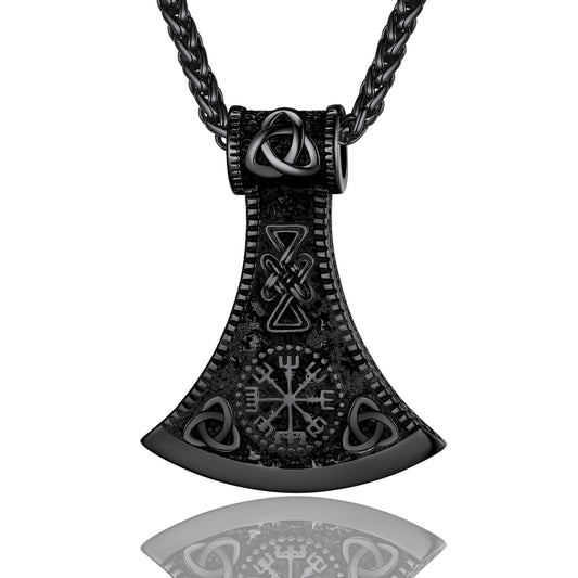 ChainsPro Solid Norse Axe Necklace Nordic Viking Jewelry with Chain Stainless Steel Black