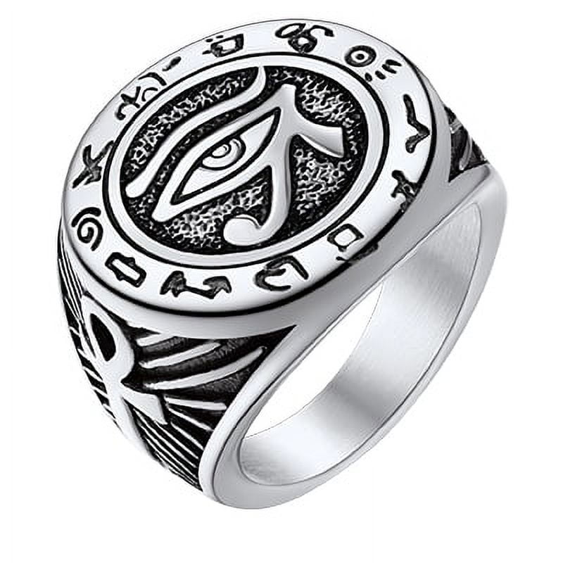ChainsPro Men Ancient Egyptian Eye of Ra Horus Ankh Cross Ring Stainless Steel