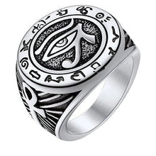 Load image into Gallery viewer, ChainsProMax Men Ancient Egyptian Eye of Ra Horus Ankh Cross Ring Stainless Steel