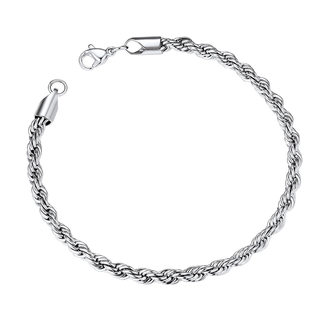 ChainsPro Men Rope Chain Bracelet, 3mm Width, 21CM, 316L Stainless Steel