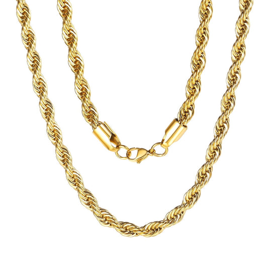 Men Rope Necklace Replacement Chain for Pendant 6mm 20inches 316L Stainless Steel Gold Plated