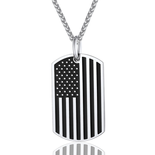 ChainsPro Men USA Flag Dog Tag Necklace, Customize Necklace with Stainless Steel Chain, Gold Plated/Black
