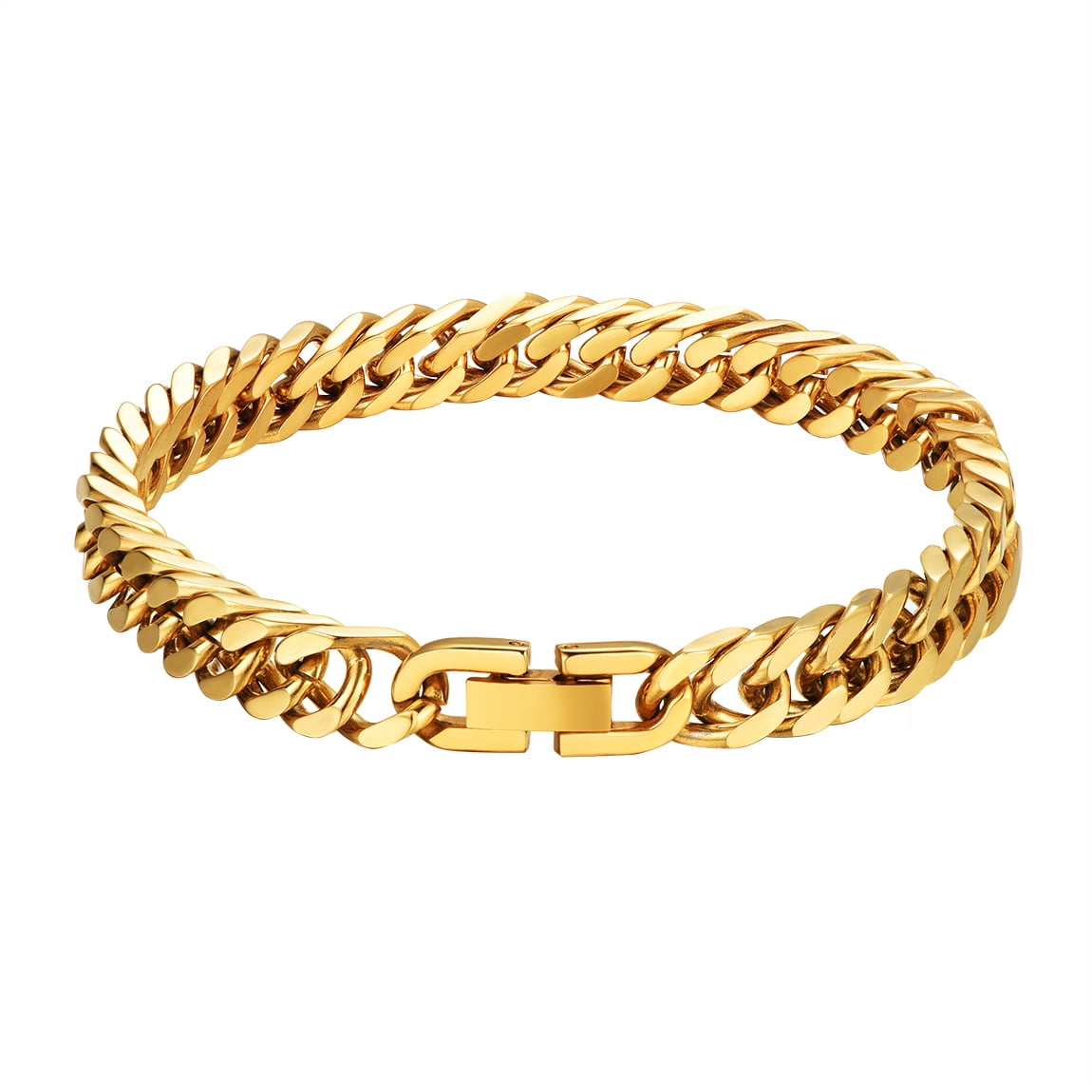 Men Chain Link Bracelet 8mm Width, 19cm, 316L Stainless Steel 18K Gold Tone