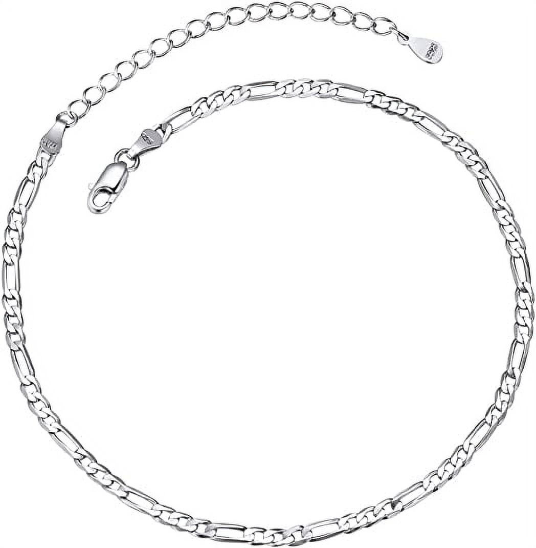 Anklet Chain for Women Men, 925 sterling Silver Figaro Foot Bracelet Strong with Good Clasp