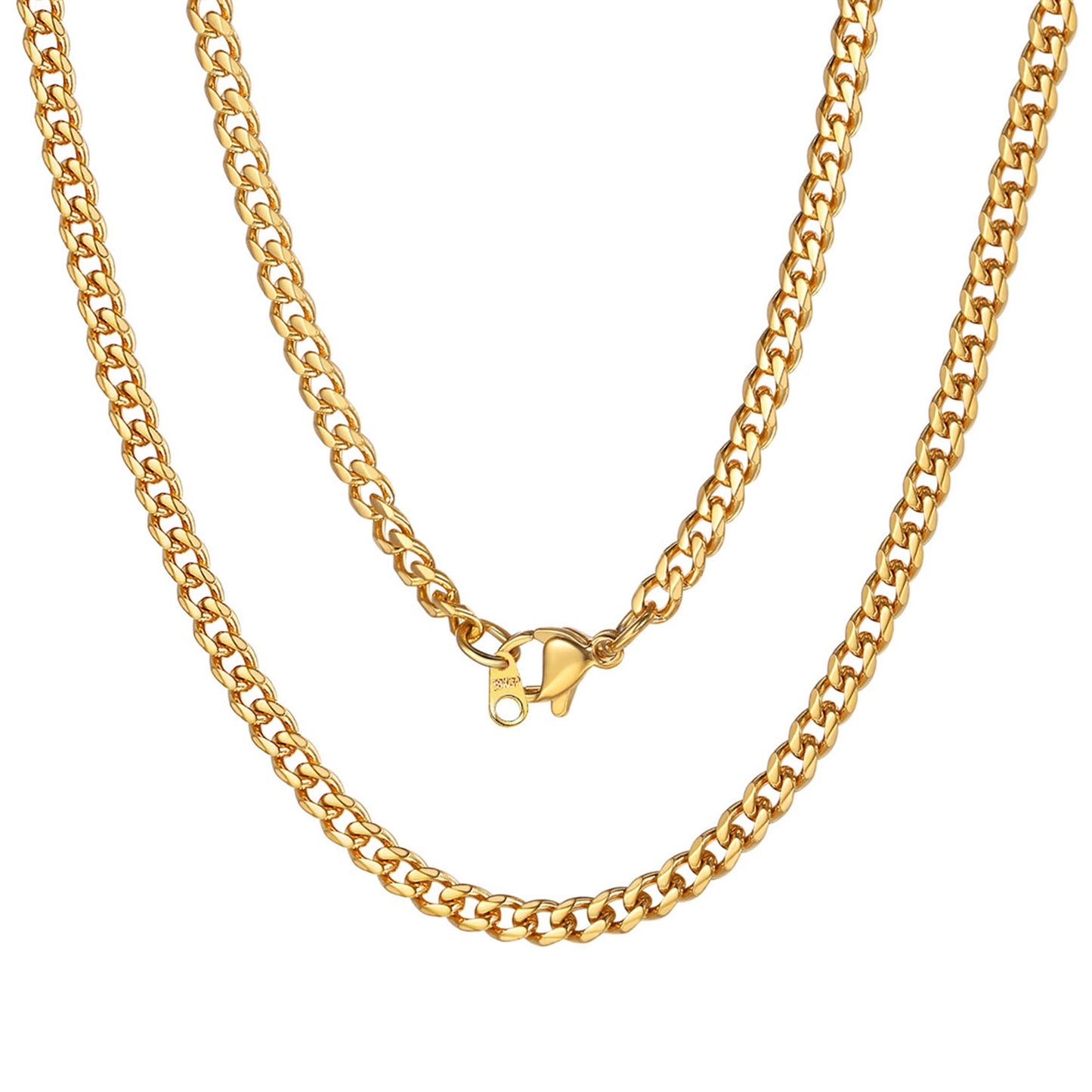ChainsPro Gold Necklaces for Women Curb Chain Choker 3mm 20 inch Mens Gold Chain