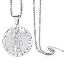 Load image into Gallery viewer, ChainsProMax St. Christopher Medal Necklace for Men, with Chain-22+2&quot;, Stainless Steel/Gold Plated/Black