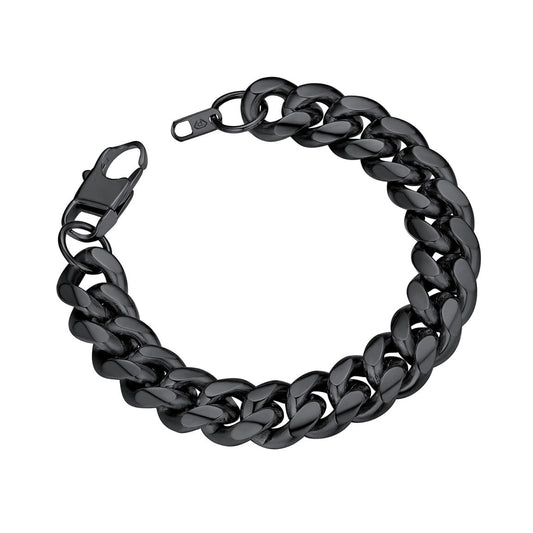 Chunky Chain Bracelet Mens Black Bracelet Miami Cuban Link Chain Bracelet 14MM Black Hand Chain