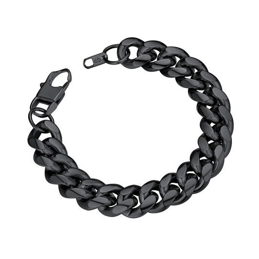 ChainsPro Chunky Chain Bracelet Mens Black Bracelet Miami Cuban Link Chain Bracelet 14MM Black Hand Chain